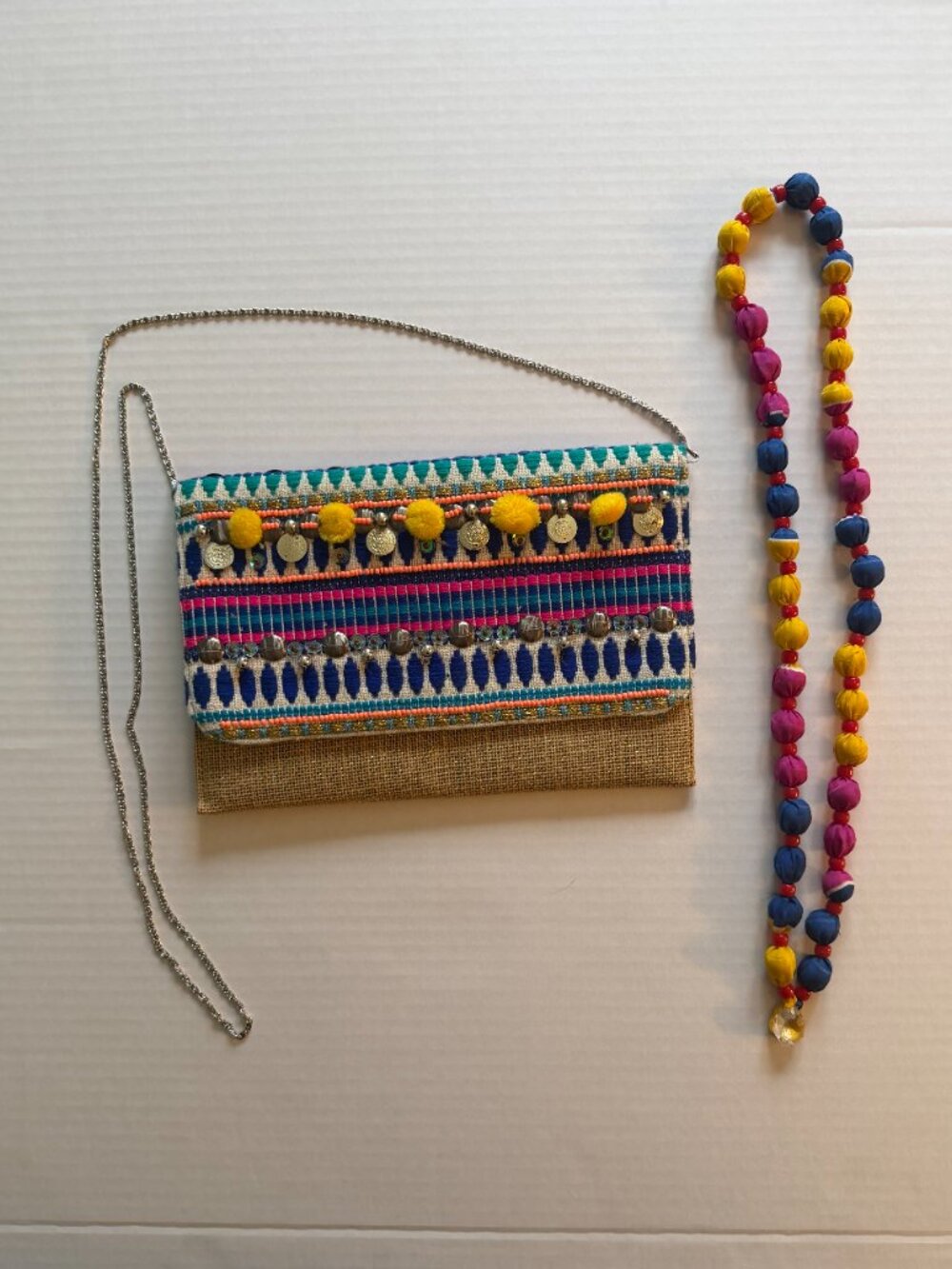 Sparkly Straw Aztec Inspired Crossbody Envelope Purse *Free Handmade Necklace* - Picture 1 of 7